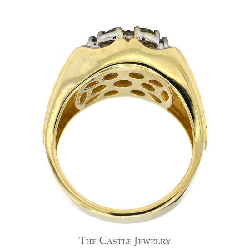 1.5cttw Round 7 Diamond Cluster Ring with Grooved Sides in 10k Yellow Gold