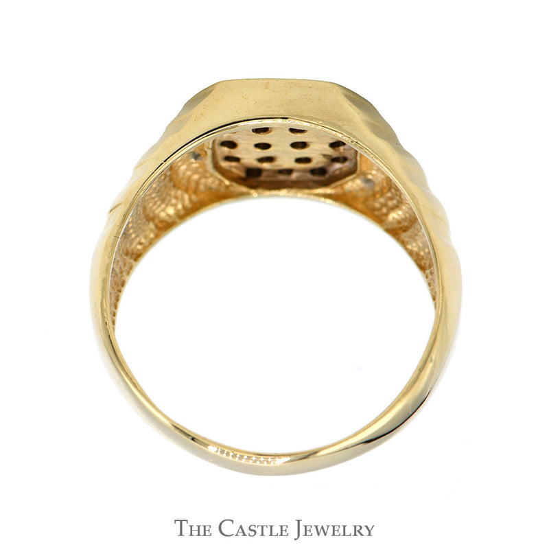 Octagonal Shaped Diamond Cluster Ring with Ridged Sides in 10k Yellow Gold