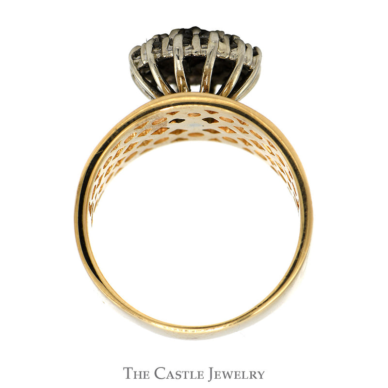 Round Shaped 3/4cttw Diamond Cluster Ring with Open Lattice Sides in 14k Yellow Gold