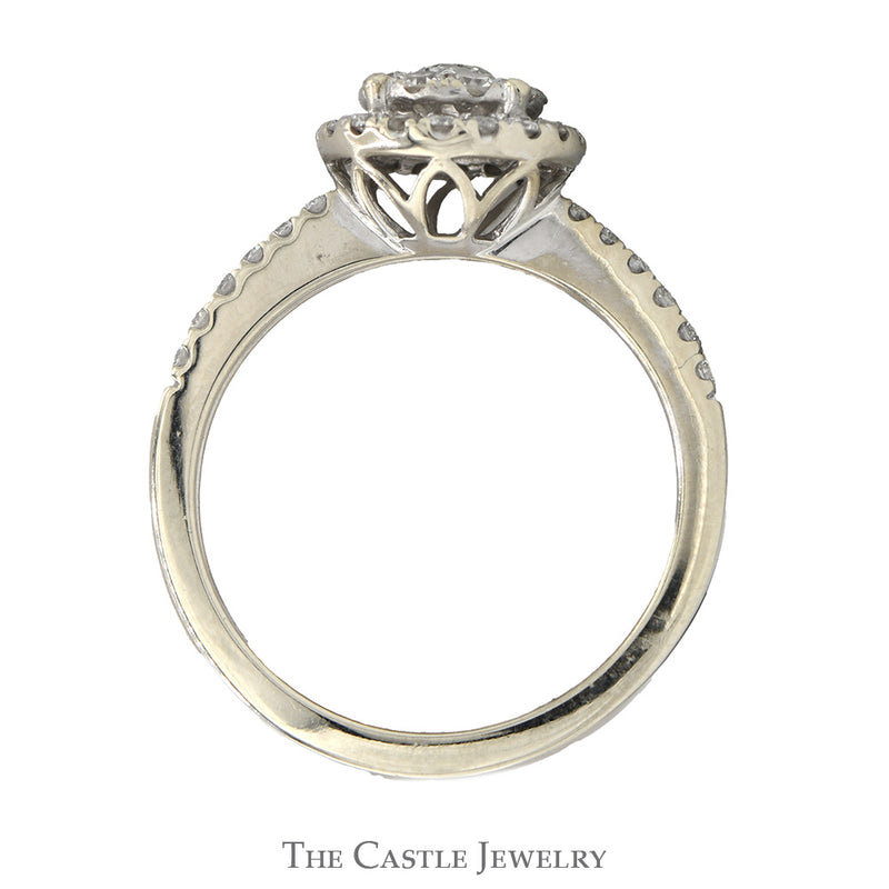 Round Diamond Cluster Engagement Ring with Diamond Halo & Accented Sides in 14k White Gold