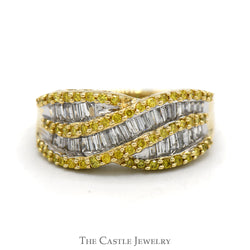 1cttw Yellow and White Diamond Cluster Band in 14k Yellow Gold