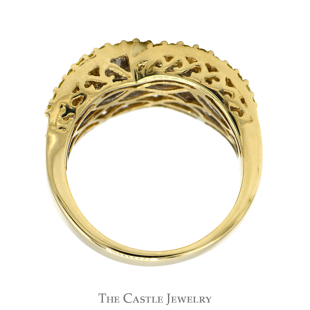 1cttw Yellow and White Diamond Cluster Band in 14k Yellow Gold