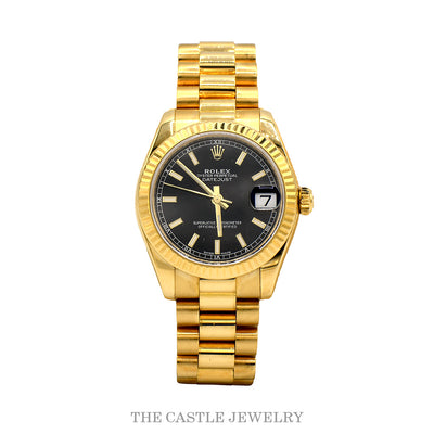 Ladies Rolex Presidential 178278 Luxury Watch with Black Dial in 18k Yellow Gold with Box