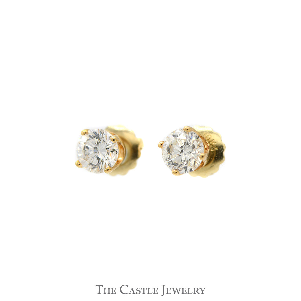 .80cttw Round Diamond Stud Earrings in 14k Yellow Gold Screw Back Posts
