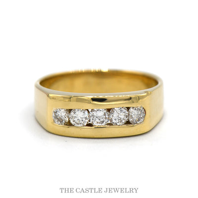 Men's Channel Set 5 Round Diamond Band in 14k Yellow Gold