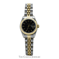 Two Tone Ladies Rolex Datejust 79173 26mm Luxury Watch with Black Dial in 18k & Stainless Steel