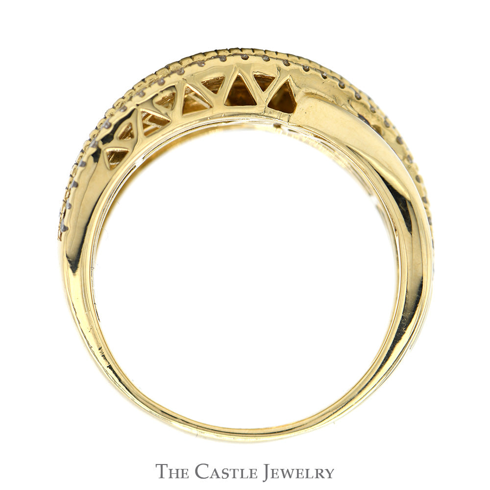 Multi Row Diamond Cross Over Le Vian Designer Ring in 14k Yellow Gold
