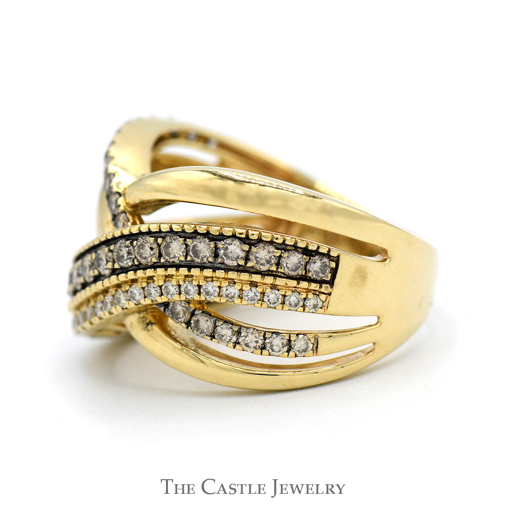 Multi Row Diamond Cross Over Le Vian Designer Ring in 14k Yellow Gold