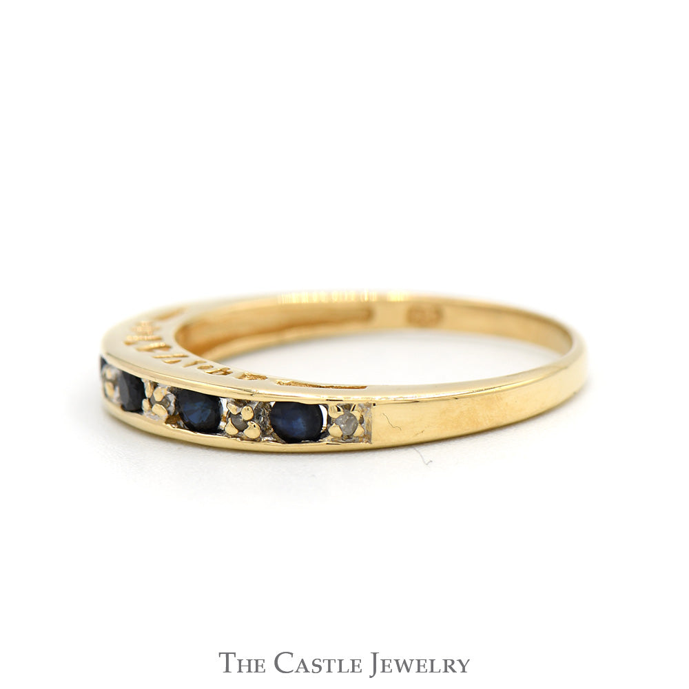 Sapphire Wedding Band with Diamond Accents in 10k Yellow Gold