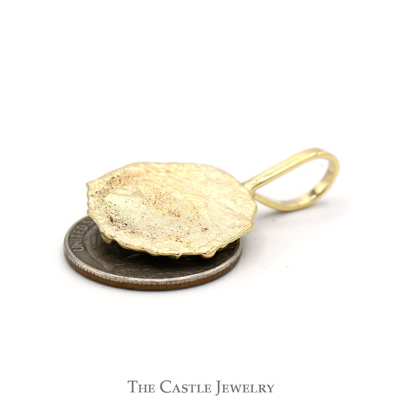 Round Shaped Textured Nugget Style Pendant with Diamond Accent in 10k Yellow Gold