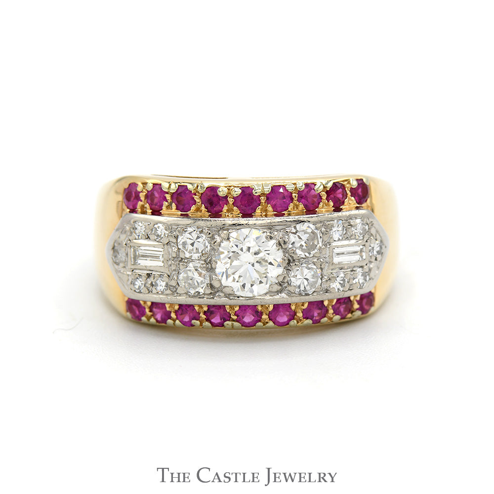 1.25cttw Round Diamond Cluster with Ruby Accented Edges in 14k Yellow Gold