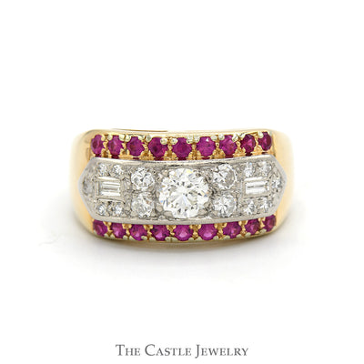 1.25cttw Round Diamond Cluster with Ruby Accented Edges in 14k Yellow Gold