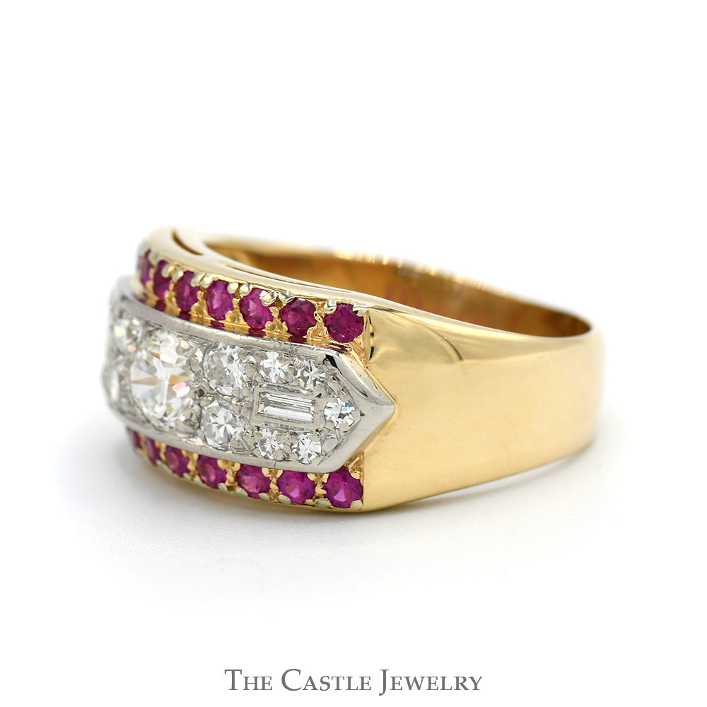 1.25cttw Round Diamond Cluster with Ruby Accented Edges in 14k Yellow Gold