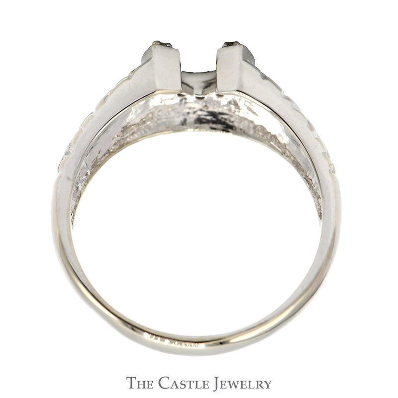 1/4cttw Round Diamond Horseshoe Ring with Textured Nugget Sides in 10k White Gold