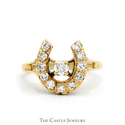 .35cttw Diamond Horseshoe Ring with Split Shank Sides in 14k Yellow Gold