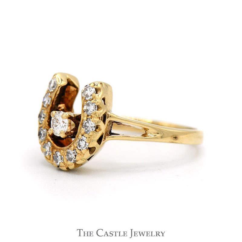 .35cttw Diamond Horseshoe Ring with Split Shank Sides in 14k Yellow Gold