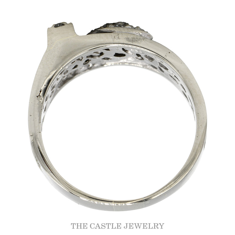 Round Diamond Cluster Ring with Diamond Accents in Open Concaved Sides in 14k White Gold
