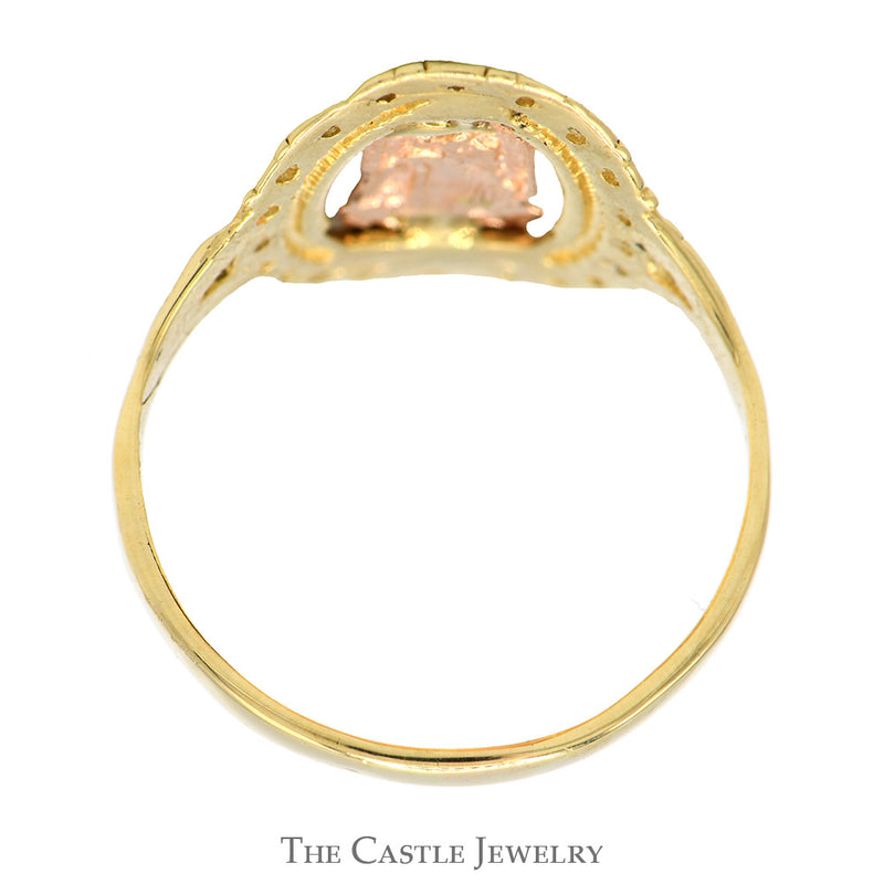 Two Toned Mother Mary Ring with Intricate Detail in 14k Rose & Yellow Gold