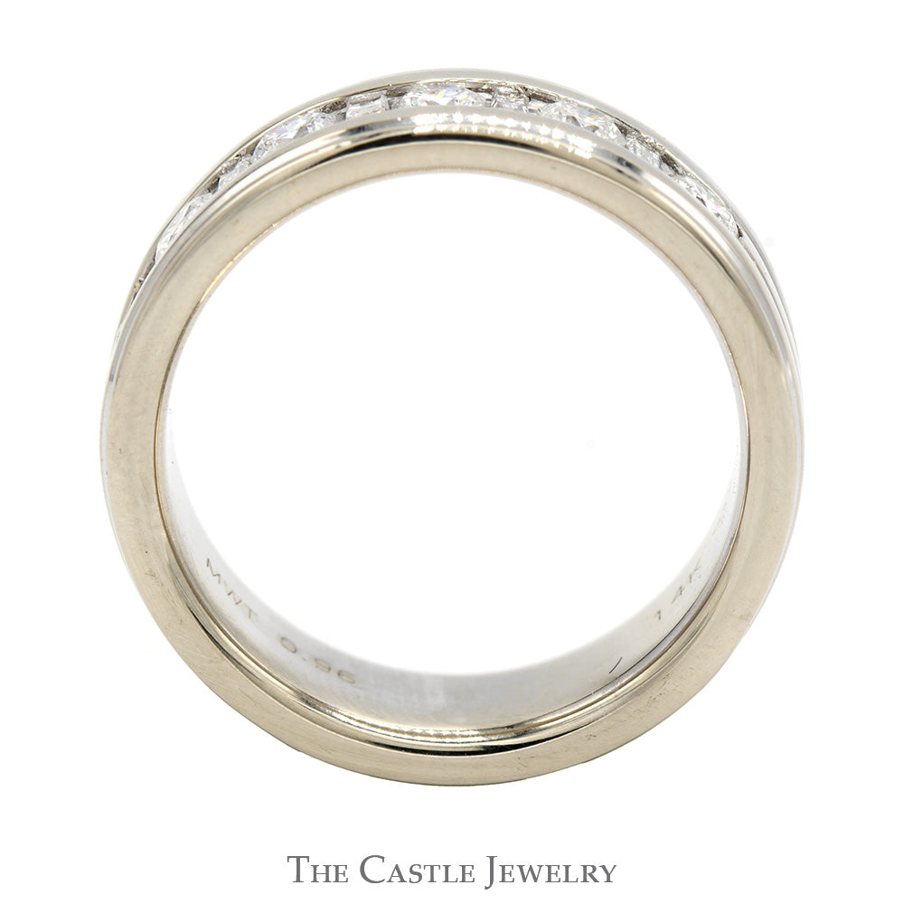 Alternating Round & Baguette Cut Diamond Men's Wedding Band in 14k White Gold