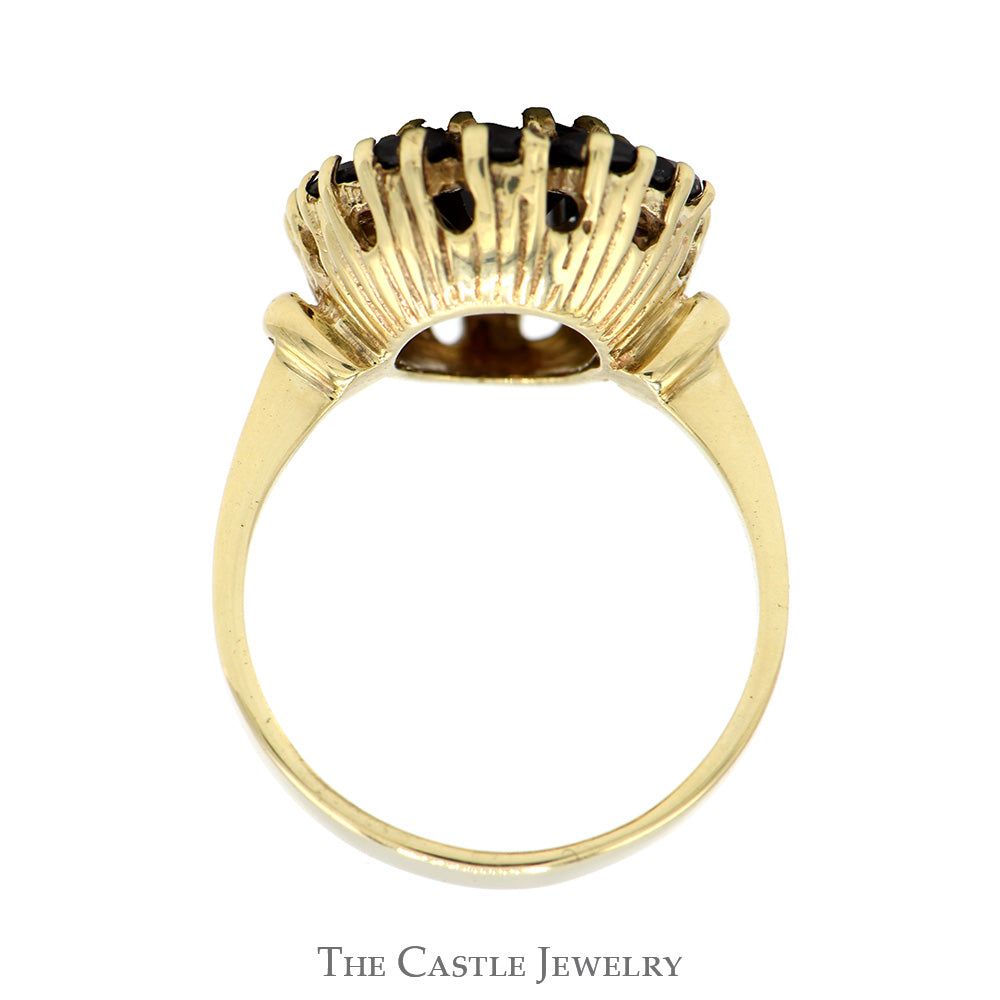 Oval Garnet Ring with Round Garnet Halo in 10k Yellow Gold