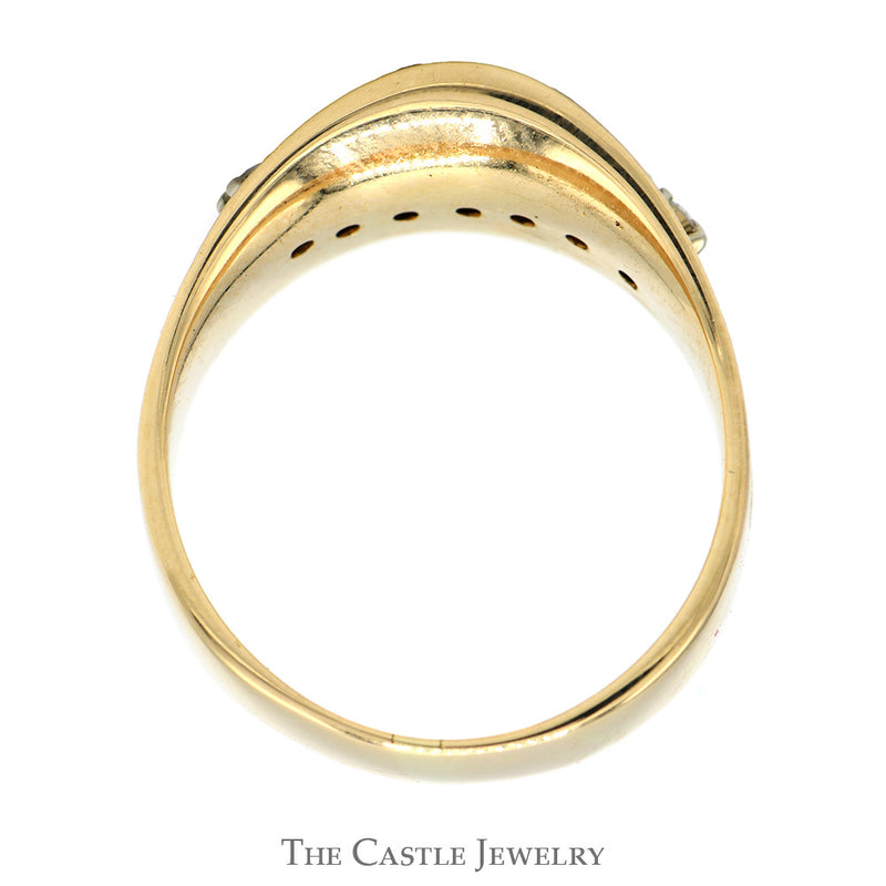Alternating Emerald & Diamond Band with Wavy Concaved Design in 14k Yellow Gold