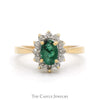 Oval Cut Emerald Ring with Diamond Halo in 14k Yellow Gold - Thumbnail 1