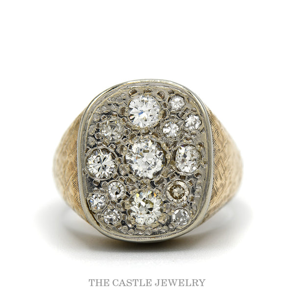 10k gold 2.25cttw old European cut diamond cluster ring with brushed sides — top view
