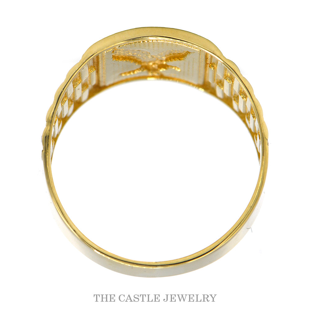 Men's Eagle Ring with Jubilee Link Designed Sides in 14k Yellow Gold