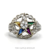 Order of the Eastern Star Ring with Multi-Color Stones in 10k White Gold