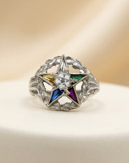 Order of the Eastern Star Ring with Multi-Color Stones in 10k White Gold