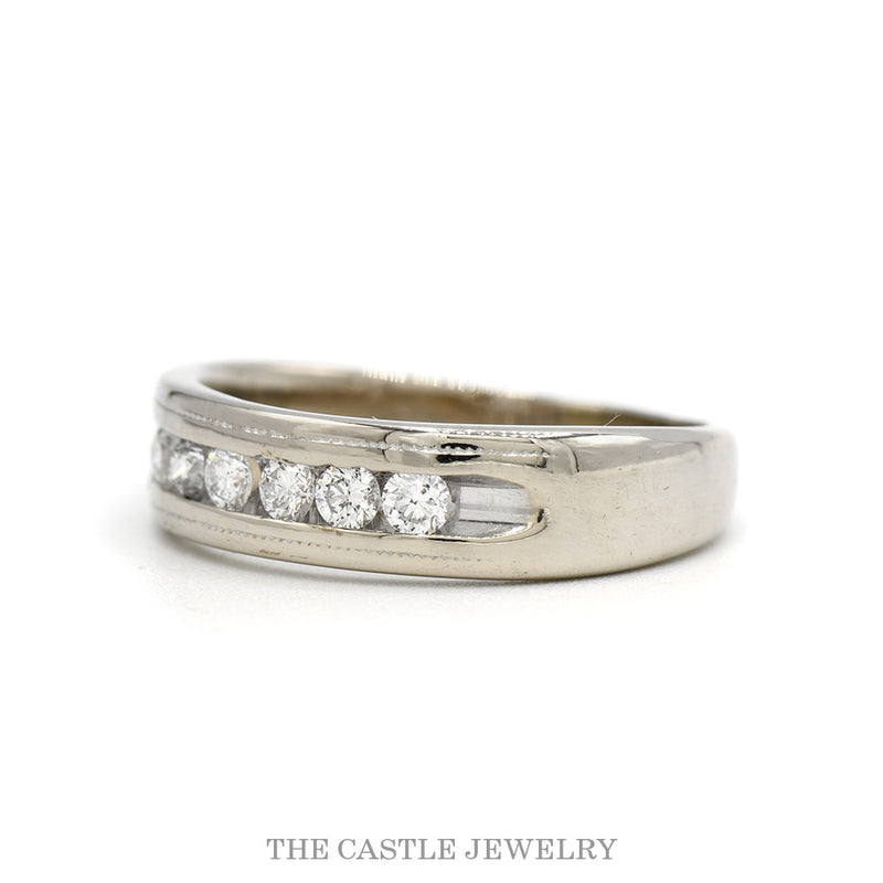 Channel Set 6 Round Diamond Wedding Band in 14k White Gold