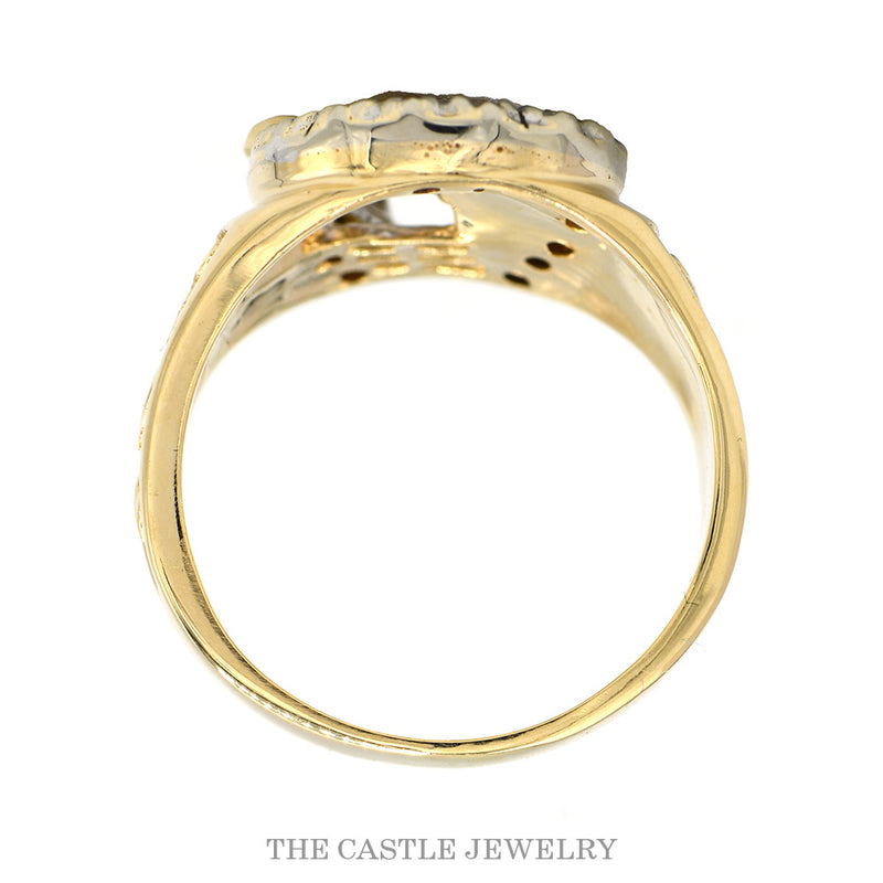 Diamond Accented Horseshoe with Horse Head Ring in 14k Yellow Gold