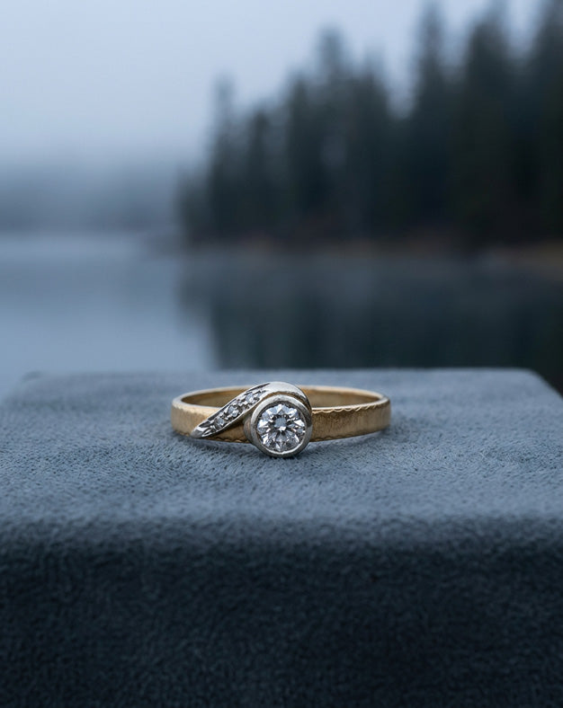 1/3cttw Bezel Set Diamond Ring with Illusion Set Accents in 14k Yellow Gold
