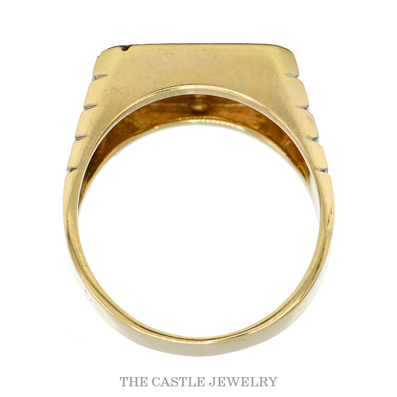 Front-facing view of the men's brushed diagonal diamond ring in 14k yellow gold
