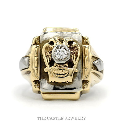 10k two-tone Scottish Rite double-headed eagle ring — top view