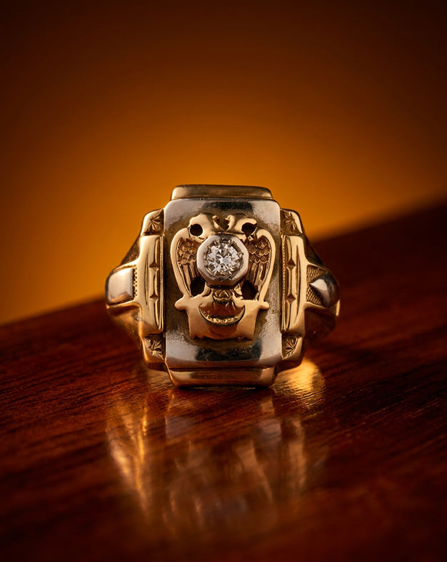 0.10ct Men's Scottish Rite Double-Headed Eagle Ring in 10k Two-Tone Gold