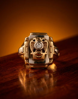 0.10ct Men's Scottish Rite Double-Headed Eagle Ring in 10k Two-Tone Gold