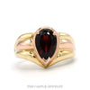 14k yellow gold pear garnet ring with grooved band — top view - Thumbnail 1