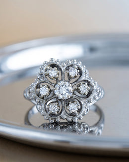 0.38ctw Diamond Flower Cluster Ring with Open-Design Sides in 14k White Gold