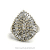 14k white gold pear shaped diamond ballerina ring with baguette skirt — top view - Thumbnail 1