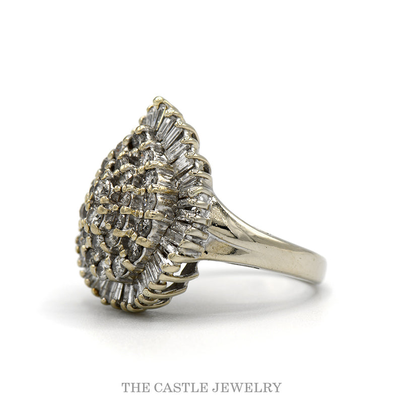 Side profile of the 14k white gold pear shaped diamond ballerina ring