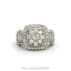 Cushion shaped halo cluster engagement ring, 2cttw, with baguette and round diamond sides in 10k white gold — top view - Thumbnail 1