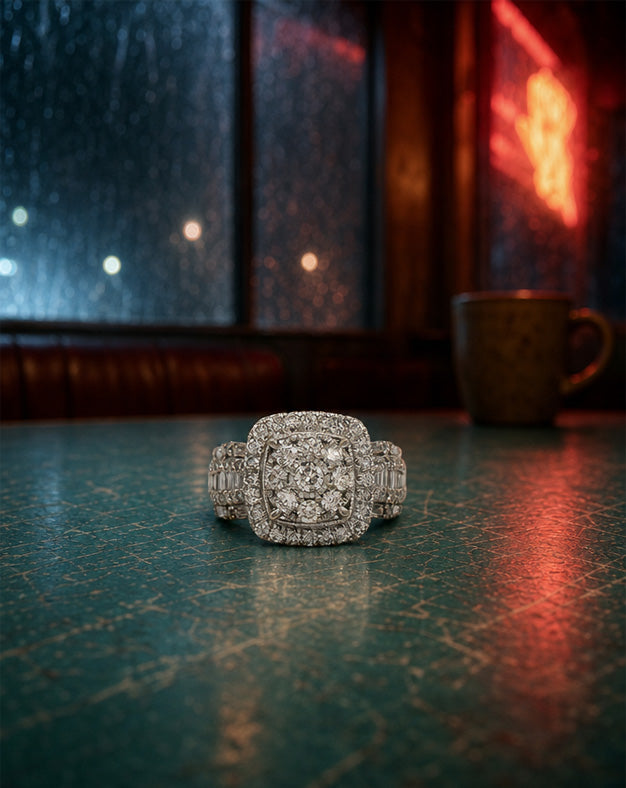 2cttw Cushion-Shaped Diamond Cluster Halo Engagement Ring in 10k White Gold
