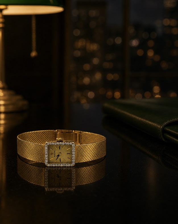 Vintage Ladies Rolex Cocktail Watch with Diamond Bezel in 14k Yellow Gold