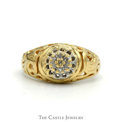 Women's Kentucky Diamond Cluster Ring with Open Filigree Sides in 10k Yellow Gold