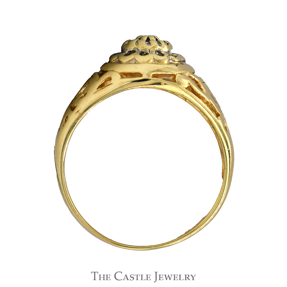 Women's Kentucky Diamond Cluster Ring with Open Filigree Sides in 10k Yellow Gold