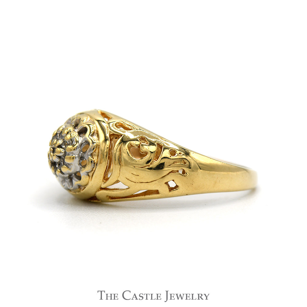 Women's Kentucky Diamond Cluster Ring with Open Filigree Sides in 10k Yellow Gold