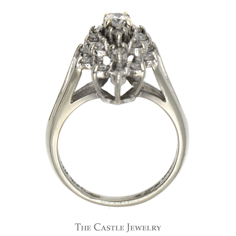 Marquise Shaped 1/2cttw Round Diamond Cluster Ring with Split Shank Sides in 14k White Gold