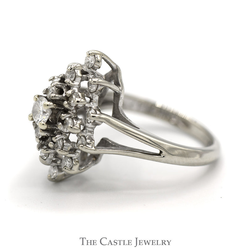 Marquise Shaped 1/2cttw Round Diamond Cluster Ring with Split Shank Sides in 14k White Gold