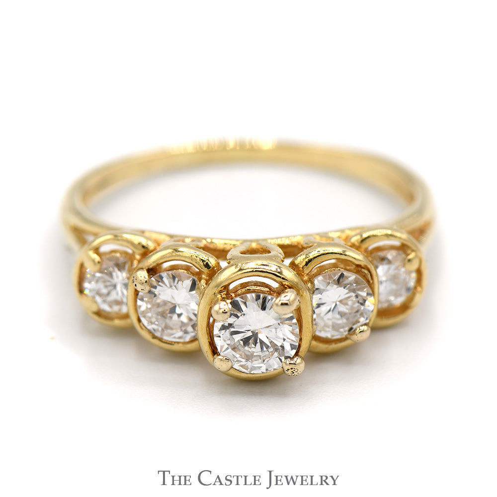 1cttw 5 Diamond Band with Open Tiered Bezel Design in 14k Yellow Gold